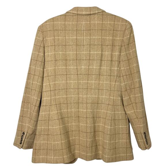 Lauren Ralph Lauren Women's Tan Wool Windowpane Check Blazer Size 12 Made in USA - Picture 8 of 10